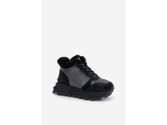 Kožené sneakersy kotníkové dámské s kožíškem na platformě big star oo274a329 Černé 4