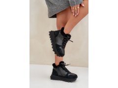 Kožené sneakersy kotníkové dámské s kožíškem na platformě big star oo274a329 Černé 6
