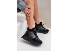 Kožené sneakersy kotníkové dámské s kožíškem na platformě big star oo274a329 Černé 7
