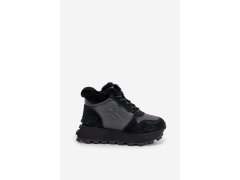 Kožené sneakersy kotníkové dámské s kožíškem na platformě big star oo274a329 Černé 8