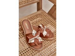 Pantofle s dekorací přírodní kůže zazoo 3574/z Camel 6