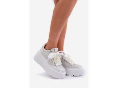 Kožené sneakersy na platformě chebello 4658 stříbrné 1