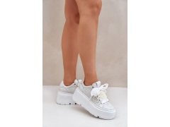 Kožené sneakersy na platformě chebello 4658 stříbrné 2