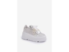 Kožené sneakersy na platformě chebello 4658 stříbrné 3