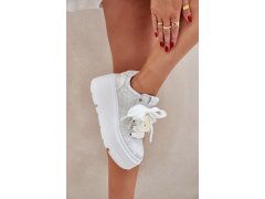 Kožené sneakersy na platformě chebello 4658 stříbrné 4