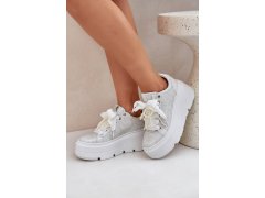 Kožené sneakersy na platformě chebello 4658 stříbrné 5