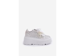 Kožené sneakersy na platformě chebello 4658 stříbrné 7