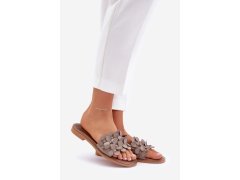 Zazoo 40381 dámské kožené pantofle na plochém podpatku Taupe 7