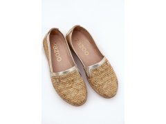 Elegantní kožené espadrilky s pletením béžovo-zlaté zazoo 10178 5