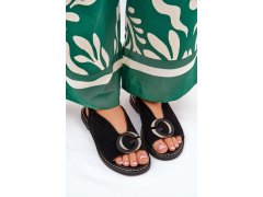 Elegantní dámské sandály s&nbsp;zlatou ozdobou na plochém podpatku černé s.barski KV27-053 4
