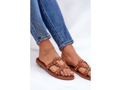 Zdobené ploché sandály dámské camel Adivrae 7