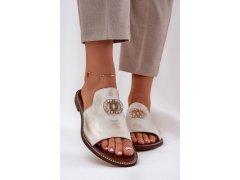 Elegantní dámské kožené pantofle s&nbsp;dekorací zazoo 3008 zlatý Opraný 4