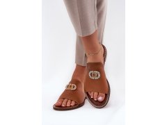 Elegantní dámské kožené pantofle s dekorací zazoo 3008 Camel 2