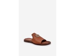 Elegantní dámské kožené pantofle s dekorací zazoo 3008 Camel 3