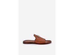 Elegantní dámské kožené pantofle s dekorací zazoo 3008 Camel 6