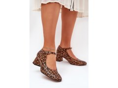 Kožené lodičky na podpatku v leopardím stylu laura messi 2936 Hnědé 1