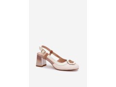 Kožené elegantní dámské sandály na podpatku d&a cr51-569 Béžové 2