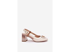 Kožené elegantní dámské sandály na podpatku d&a cr51-569 Béžové 6