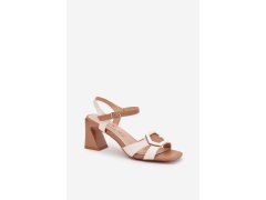 Kožené elegantní sandály dámské na podpatku béžové d&a MR38-570 2