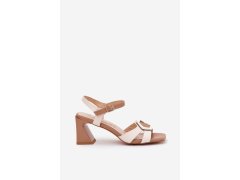 Kožené elegantní sandály dámské na podpatku béžové d&a MR38-570 6