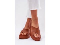Dámské sandály na platformě a klínu camel Nelithraea 2