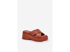 Dámské sandály na platformě a klínu camel Nelithraea 3