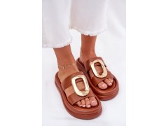 Dámské sandály na platformě se zlatým detailem camel Ularinea 4
