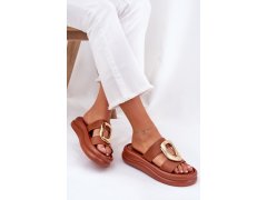Dámské sandály na platformě se zlatým detailem camel Ularinea 5