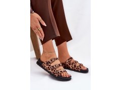 Dámské pantofle s&nbsp;pásky a&nbsp;přezkami v&nbsp;leopardím vzoru hnědé Uliri 5