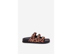 Dámské pantofle s&nbsp;pásky a&nbsp;přezkami v&nbsp;leopardím vzoru hnědé Uliri 7