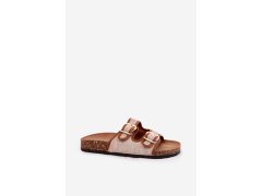 Materiálové dámské pantofle na korkové platformě s přezkami camel Osoffe 3
