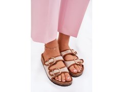 Materiálové dámské pantofle na korkové platformě s přezkami camel Osoffe 4