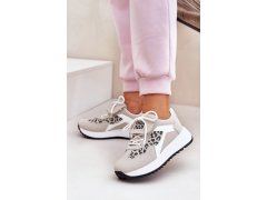 Sportovní boty sneakers dámské na platformě panterka bílo-bežové Pumbes 1