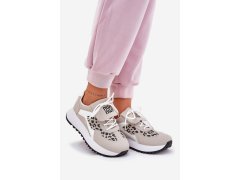 Sportovní boty sneakers dámské na platformě panterka bílo-bežové Pumbes 2
