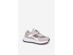 Sportovní boty sneakers dámské na platformě panterka bílo-bežové Pumbes 3