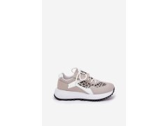Sportovní boty sneakers dámské na platformě panterka bílo-bežové Pumbes 7