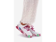 Dámské kožené sneakersy na vzorované platformě vinceza 88017 Bílé 1