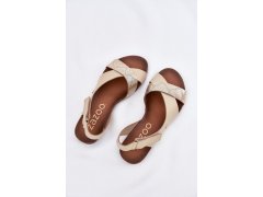 Kožené sandály na suchý zip béžovo-zlaté zazoo 40141 6