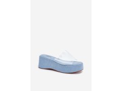 Dámské pantofle s průhledným páskem na klínu jeans Meltiana 3