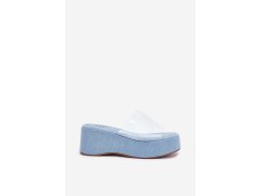 Dámské pantofle s průhledným páskem na klínu jeans Meltiana 7