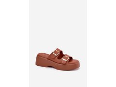 Dámské pantofle na klínku a&nbsp;platformě s&nbsp;přezkami camel Nitarelia 3