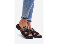 Kožené dámské sandály s páskem leopard vinceza 66769 Černé 2