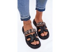 Kožené dámské sandály s páskem leopard vinceza 66769 Černé 4