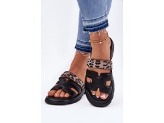 Kožené dámské sandály s páskem leopard vinceza 66769 Černé 5