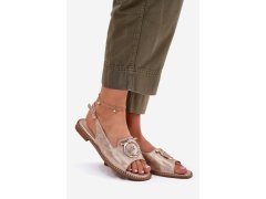 Elegantní sandály s&nbsp;dekorací na plochém podpatku s.barski kv51-003 růžové Zlato 1