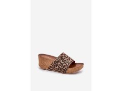 Zazoo 40289 kožené dámské pantofle na korkovém podpatku Leopardí 3