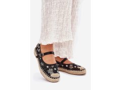 Síťované espadrilky s&nbsp;výšivkou na platformě černé Laxisa 1