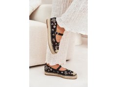 Síťované espadrilky s&nbsp;výšivkou na platformě černé Laxisa 4