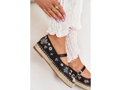 Síťované espadrilky s&nbsp;výšivkou na platformě černé Laxisa 6