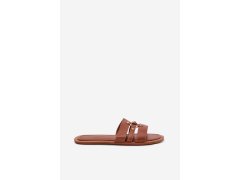 Plážové dámské pantofle se zlatým detailem camel Noroti 7